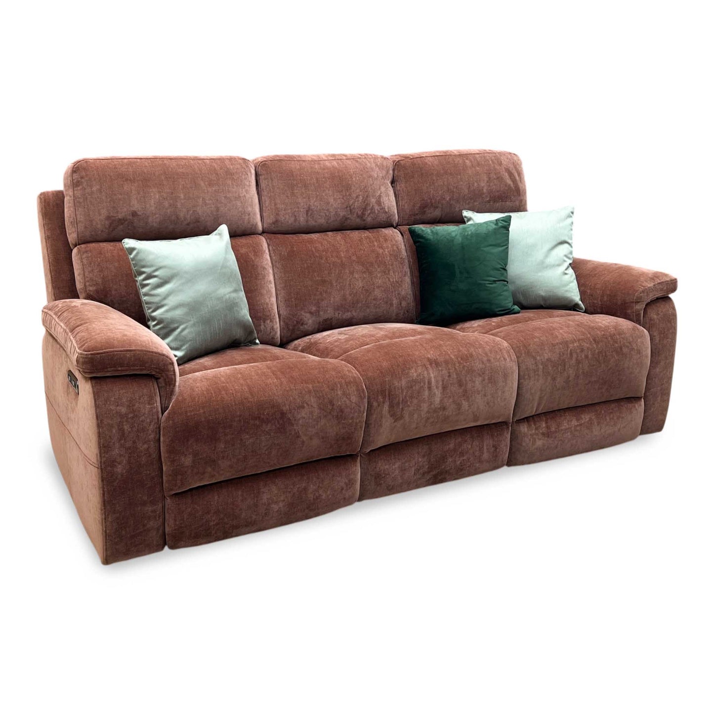 ‘Raven' Manhattan Burnt Sienna Fabric 3 Seater Power Recliner Sofa