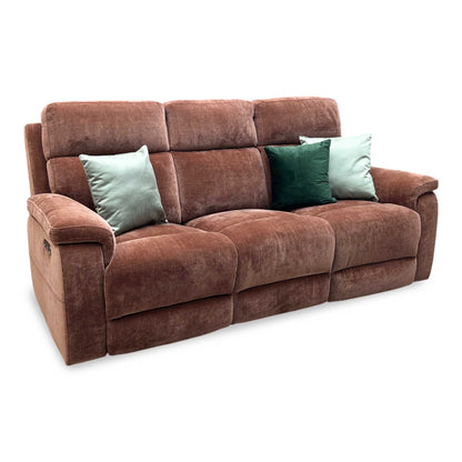 ‘Raven' Manhattan Burnt Sienna Fabric 3 Seater Power Recliner Sofa