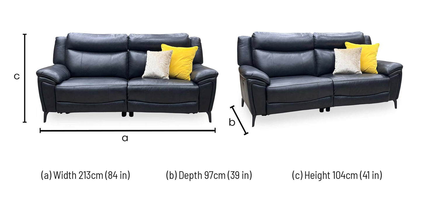 ‘Panache' Navy Blue Cat-40_24 Leather 3 Seater Power Recliner Sofa with Power Headrests