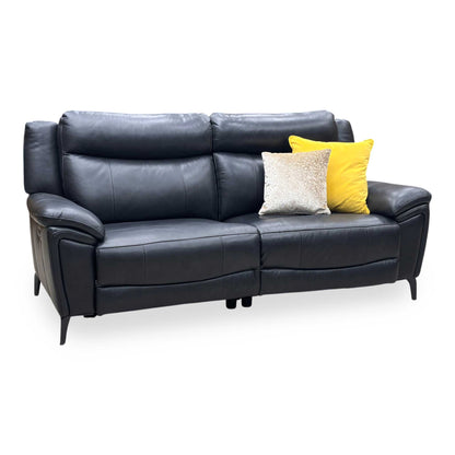 ‘Panache' Navy Blue Cat-40_24 Leather 3 Seater Power Recliner Sofa with Power Headrests