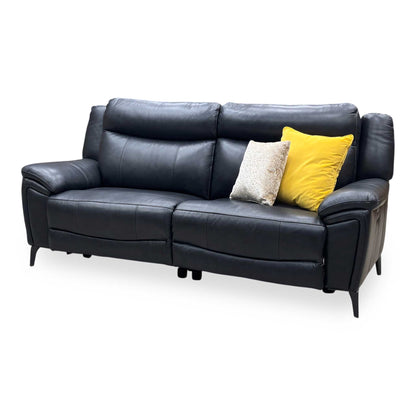 ‘Panache' Navy Blue Cat-40_24 Leather 3 Seater Power Recliner Sofa with Power Headrests