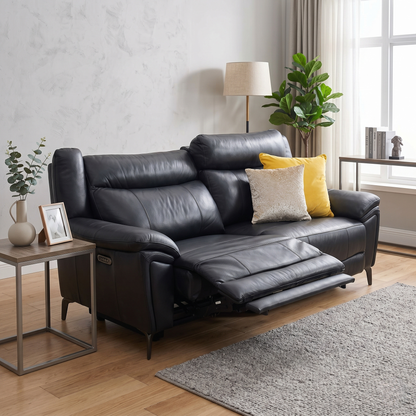 ‘Panache' Navy Blue Cat-40_24 Leather 3 Seater Power Recliner Sofa with Power Headrests