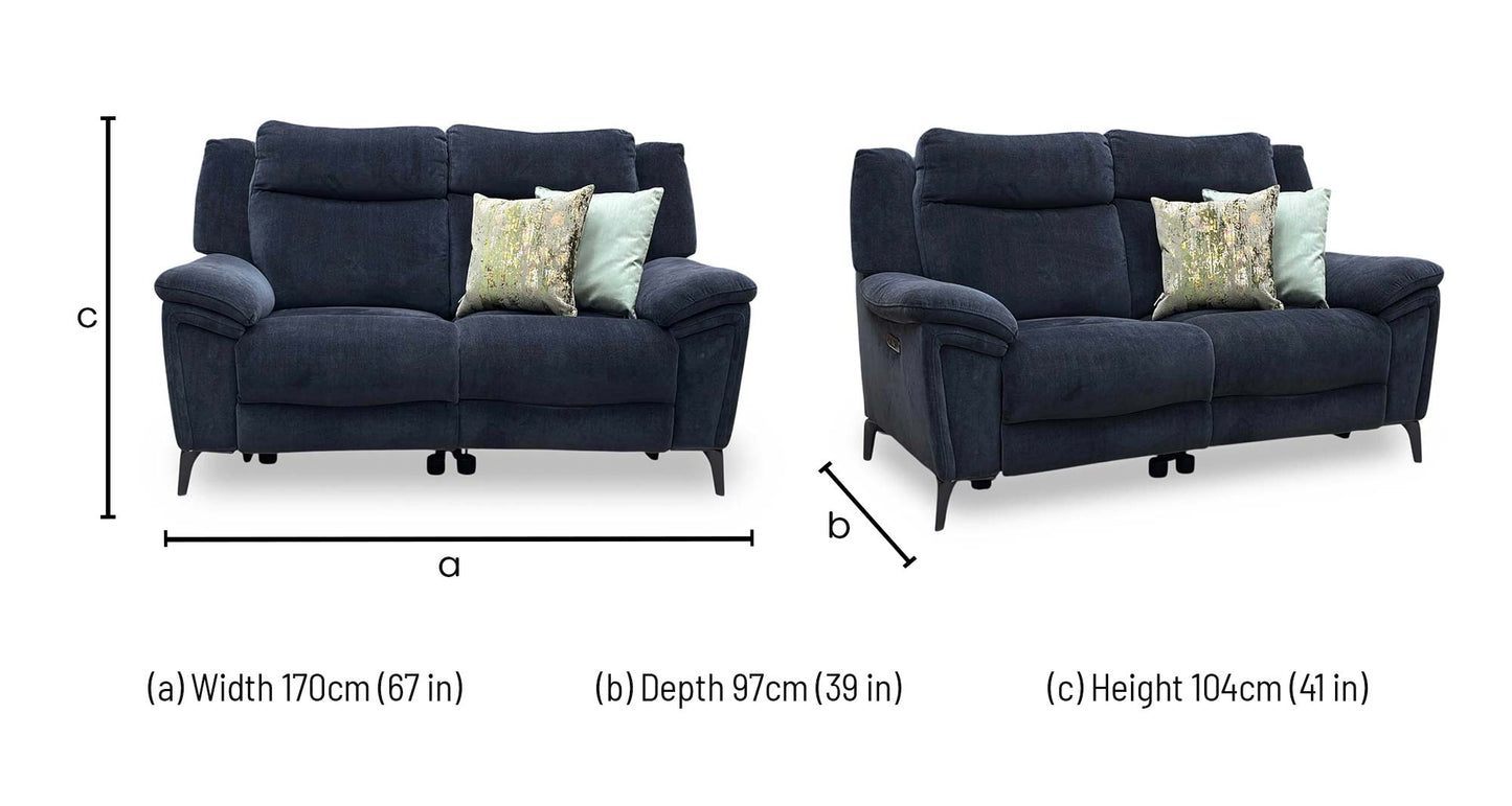 ‘Panache' Manhattan Indigo 58009 Fabric 2 Seater Power Recliner Sofa