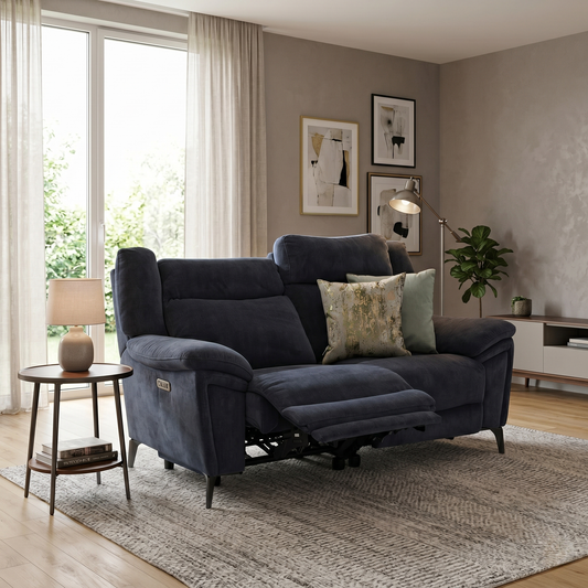 ‘Panache' Manhattan Indigo 58009 Fabric 2 Seater Power Recliner Sofa