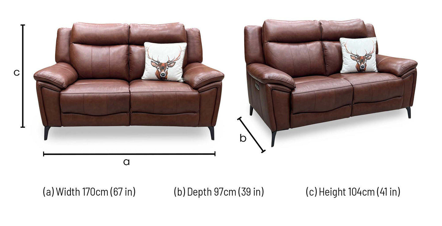 'Panache' Butterscotch Brown Cat-60_07 Leather 2 Seater Power Recliner Sofa with Power Headrests