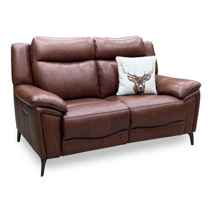 'Panache' Butterscotch Brown Cat-60_07 Leather 2 Seater Power Recliner Sofa with Power Headrests
