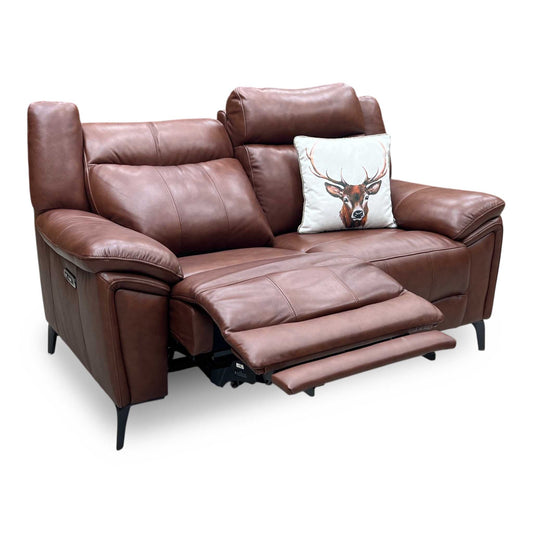 'Panache' Butterscotch Brown Cat-60_07 Leather 2 Seater Power Recliner Sofa with Power Headrests