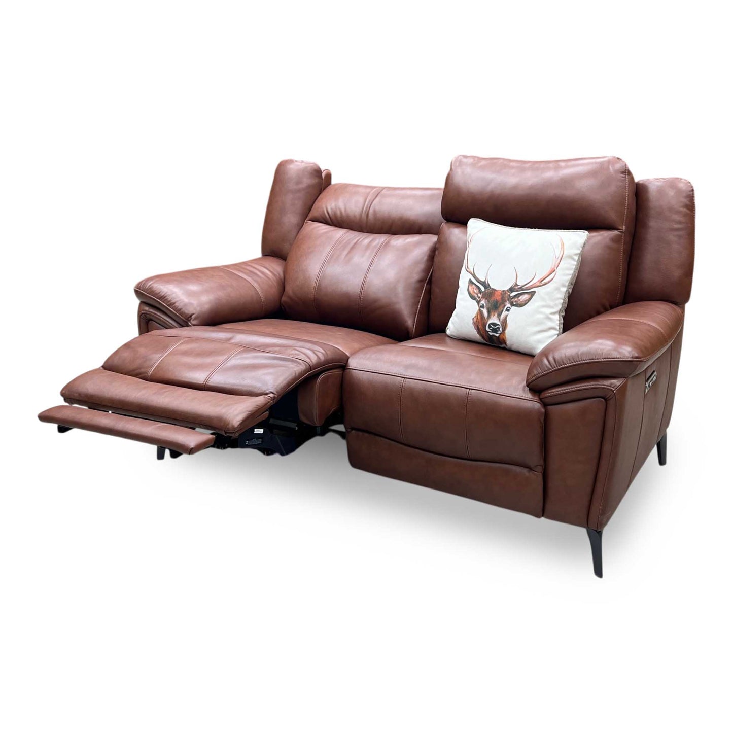 'Panache' Butterscotch Brown Cat-60_07 Leather 2 Seater Power Recliner Sofa with Power Headrests