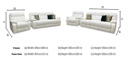 World of Leather ‘Moreno’ Nc-744d Star White Leather 3 Seater Power Recliner Sofa with Power Headrests + Power Chair