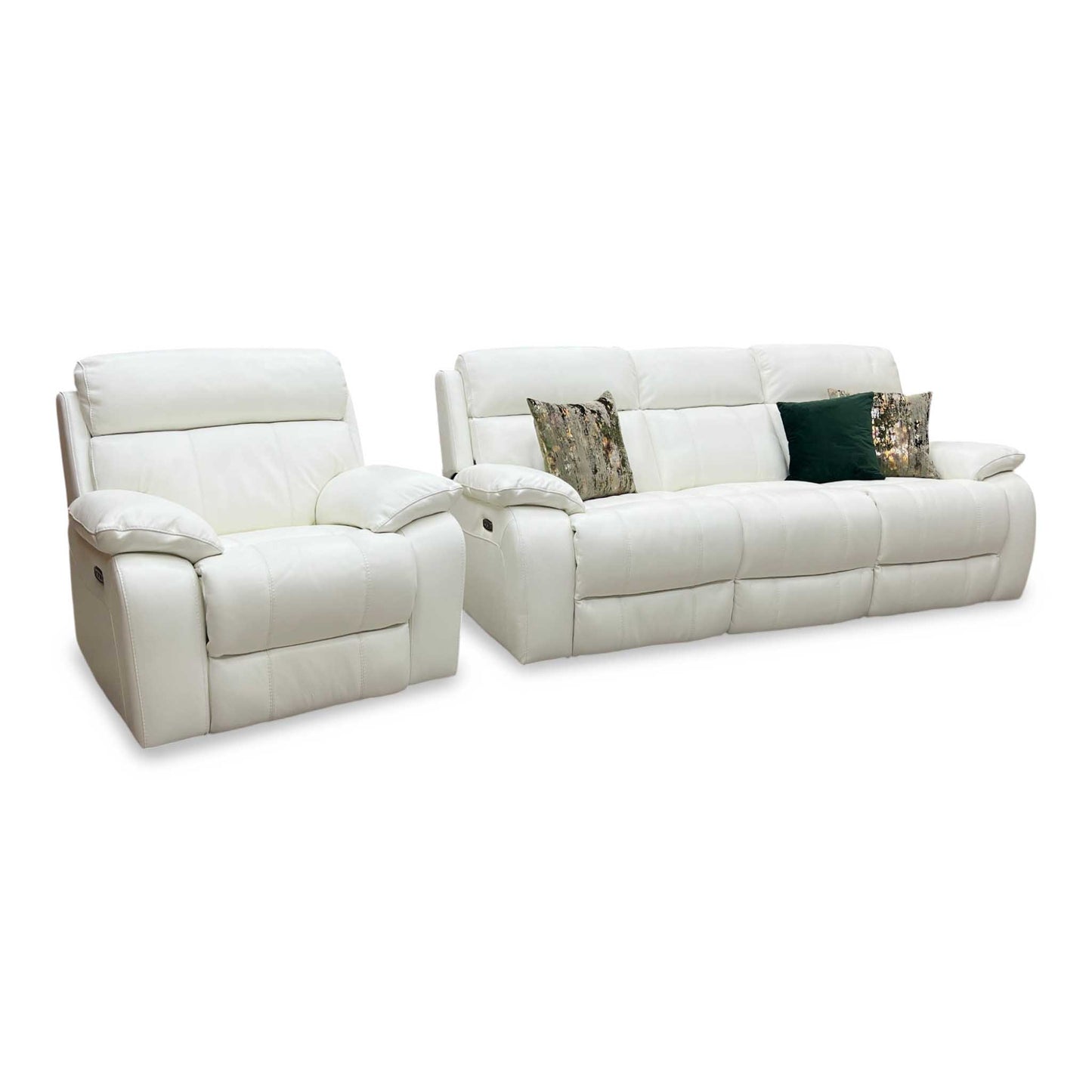 World of Leather ‘Moreno’ Nc-744d Star White Leather 3 Seater Power Recliner Sofa with Power Headrests + Power Chair