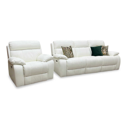 World of Leather ‘Moreno’ Nc-744d Star White Leather 3 Seater Power Recliner Sofa with Power Headrests + Power Chair