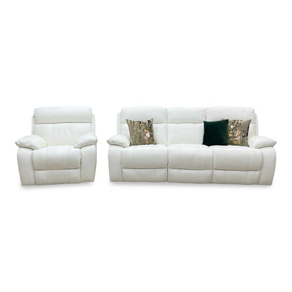 World of Leather ‘Moreno’ Nc-744d Star White Leather 3 Seater Power Recliner Sofa with Power Headrests + Power Chair