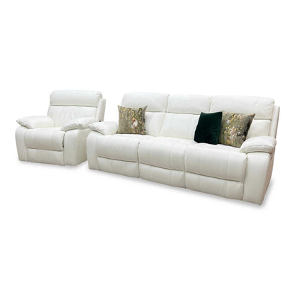 World of Leather ‘Moreno’ Nc-744d Star White Leather 3 Seater Power Recliner Sofa with Power Headrests + Power Chair