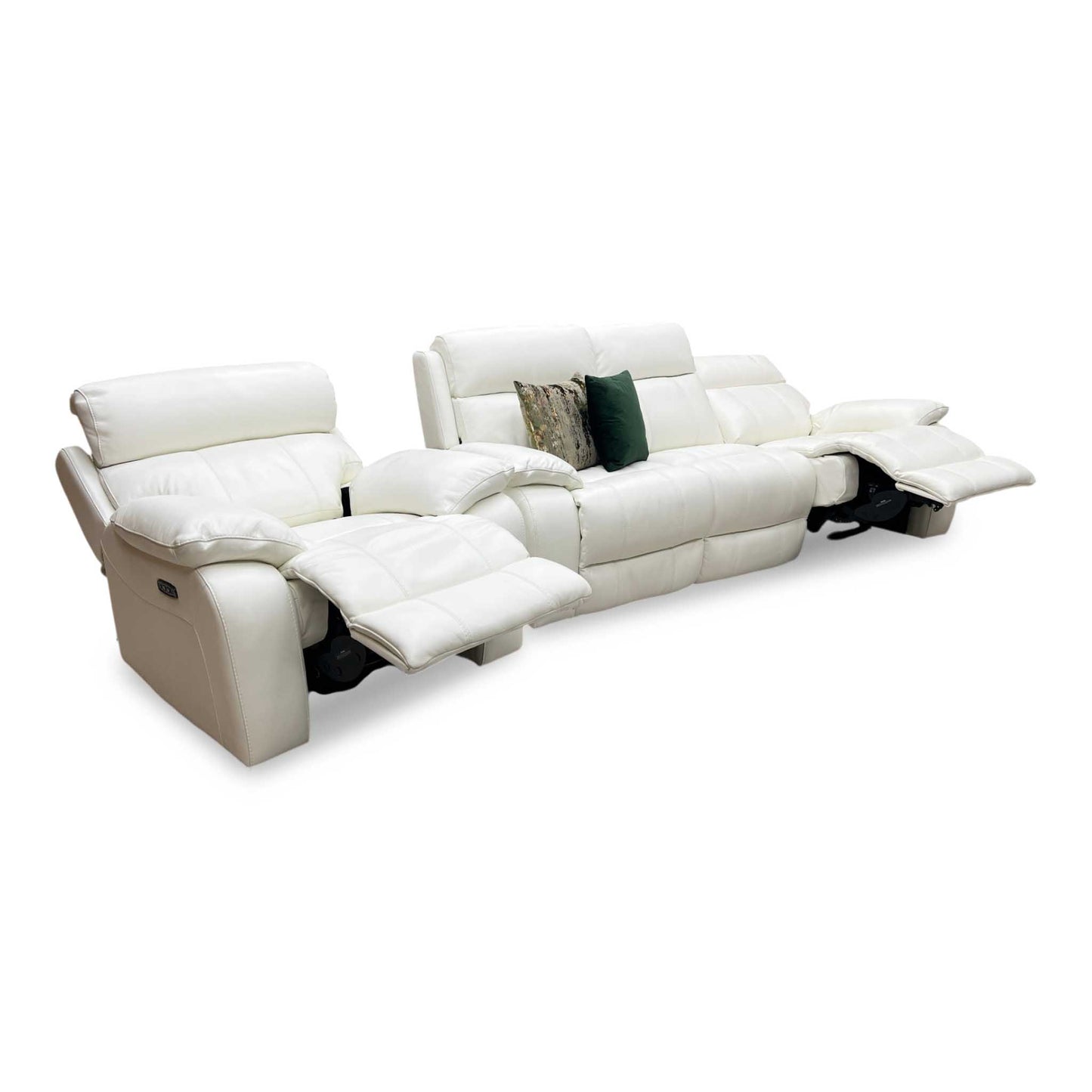 World of Leather ‘Moreno’ Nc-744d Star White Leather 3 Seater Power Recliner Sofa with Power Headrests + Power Chair