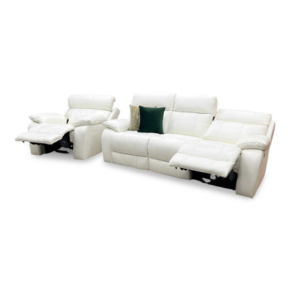 World of Leather ‘Moreno’ Nc-744d Star White Leather 3 Seater Power Recliner Sofa with Power Headrests + Power Chair