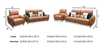 ‘Maddox’ Nn-575e Caramel Brown Leather 3 Seater Power Recliner Sofa with Power Headrests + Power Chair
