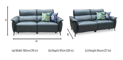 ‘Jude’ Oslo Peacock Green Cat-40_09 Leather 3 Seater Power Recliner Sofa with Power Headrests, Power Lumbar and Heated Seats