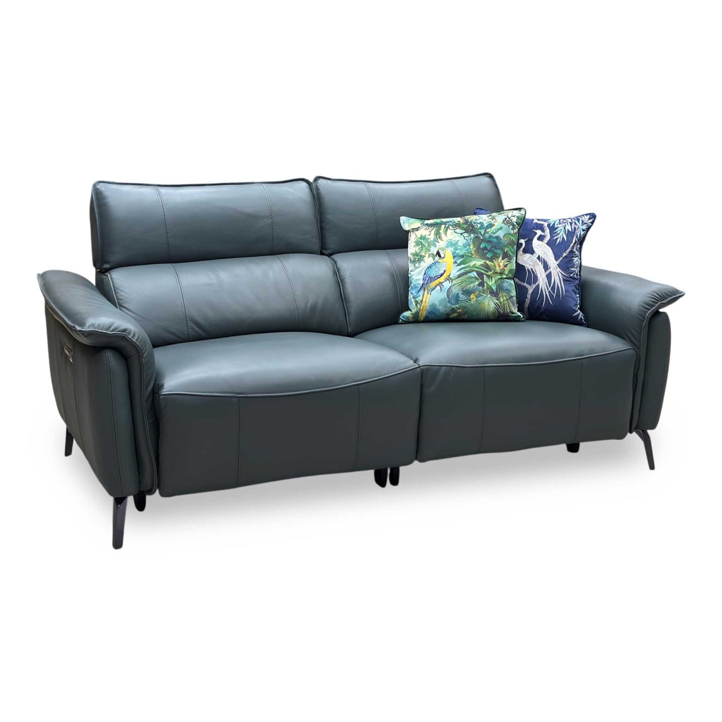 ‘Jude’ Oslo Peacock Green Cat-40_09 Leather 3 Seater Power Recliner Sofa with Power Headrests, Power Lumbar and Heated Seats