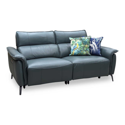 ‘Jude’ Oslo Peacock Green Cat-40_09 Leather 3 Seater Power Recliner Sofa with Power Headrests, Power Lumbar and Heated Seats