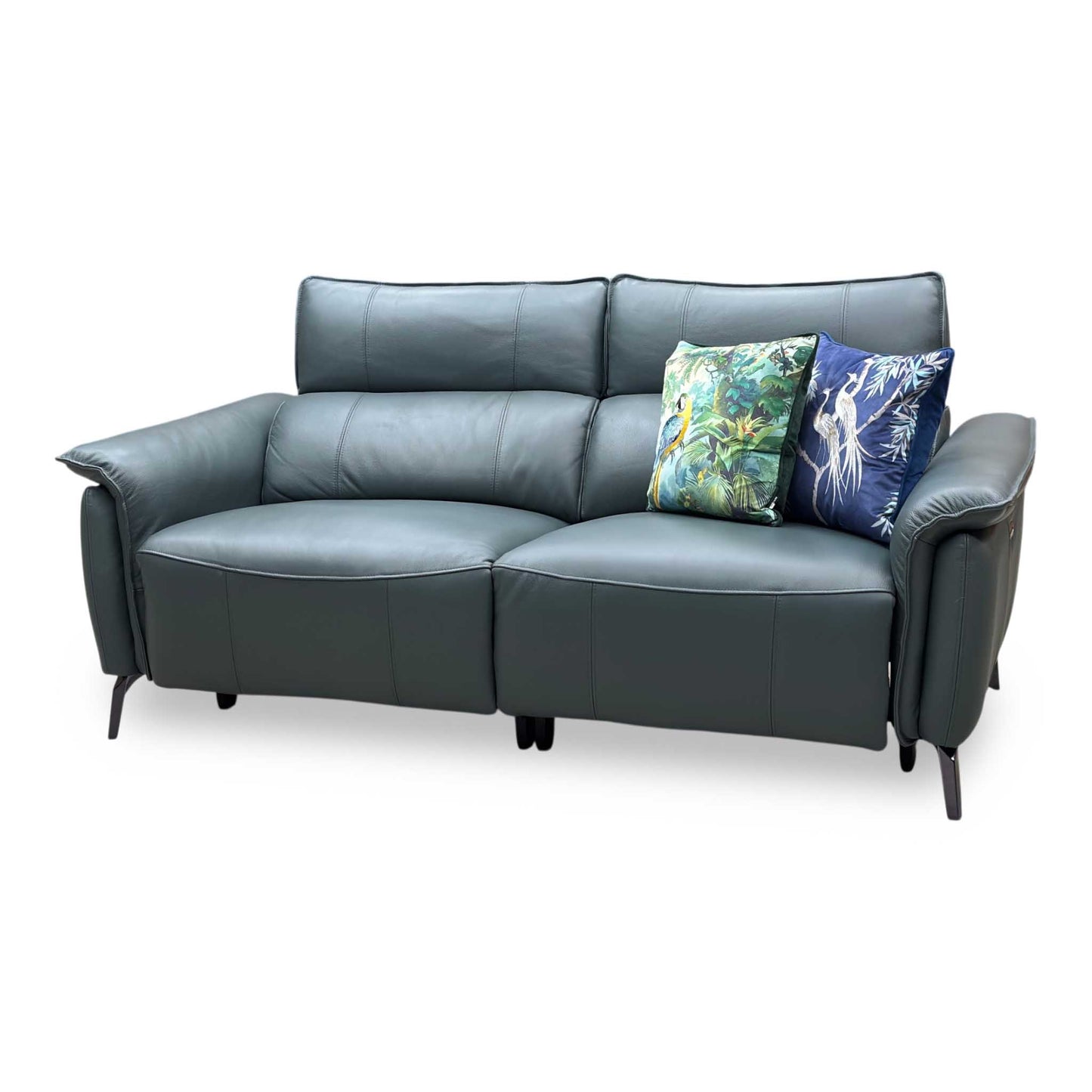 ‘Jude’ Oslo Peacock Green Cat-40_09 Leather 3 Seater Power Recliner Sofa with Power Headrests, Power Lumbar and Heated Seats