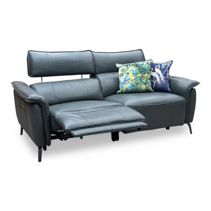 ‘Jude’ Oslo Peacock Green Cat-40_09 Leather 3 Seater Power Recliner Sofa with Power Headrests, Power Lumbar and Heated Seats