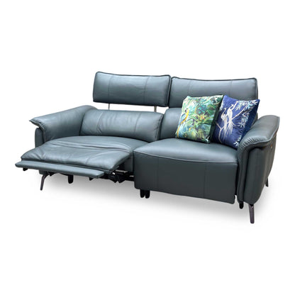 ‘Jude’ Oslo Peacock Green Cat-40_09 Leather 3 Seater Power Recliner Sofa with Power Headrests, Power Lumbar and Heated Seats