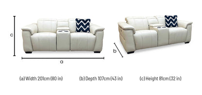 ‘Inca’ Cat-60_05 Bone China Cream Leather 2 Seater Power Recliner Sofa with Pop Up Light Console and Power Headrests