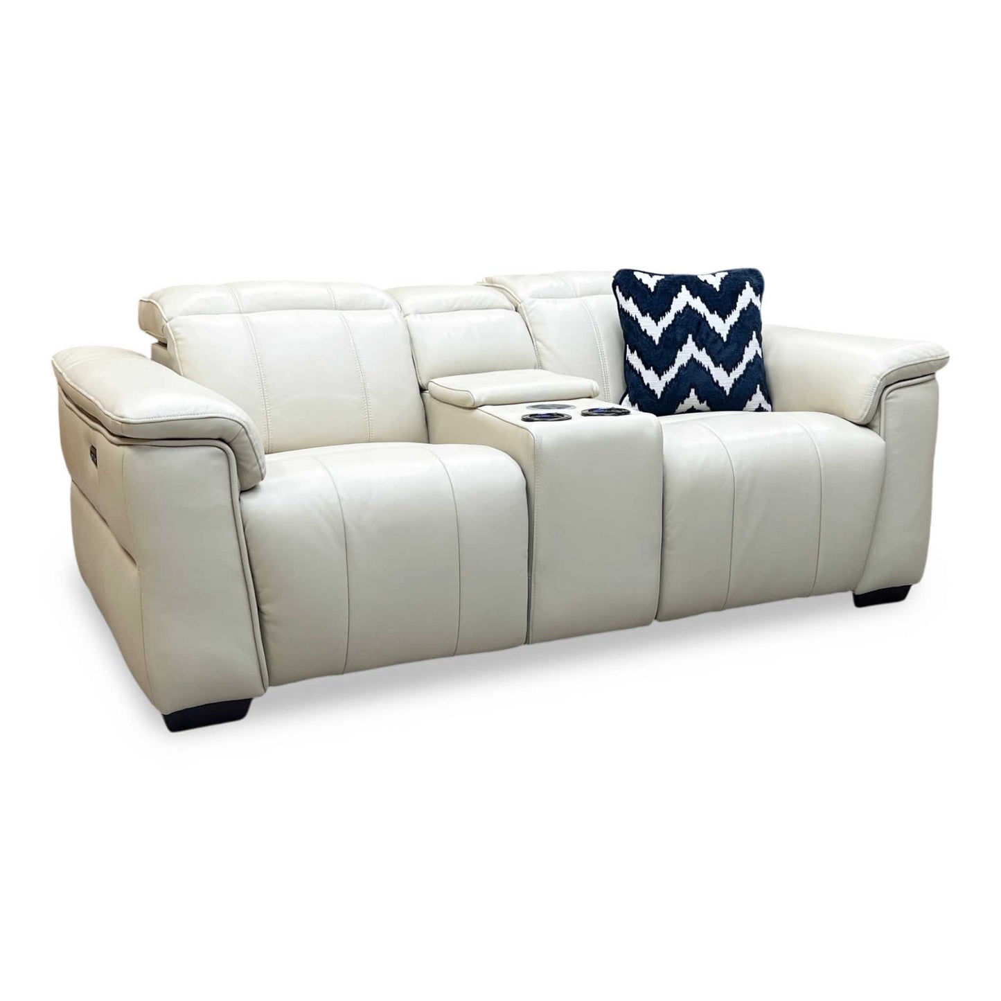 ‘Inca’ Cat-60_05 Bone China Cream Leather 2 Seater Power Recliner Sofa with Pop Up Light Console and Power Headrests