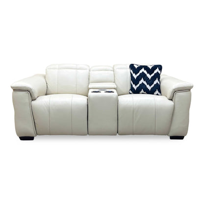 ‘Inca’ Cat-60_05 Bone China Cream Leather 2 Seater Power Recliner Sofa with Pop Up Light Console and Power Headrests