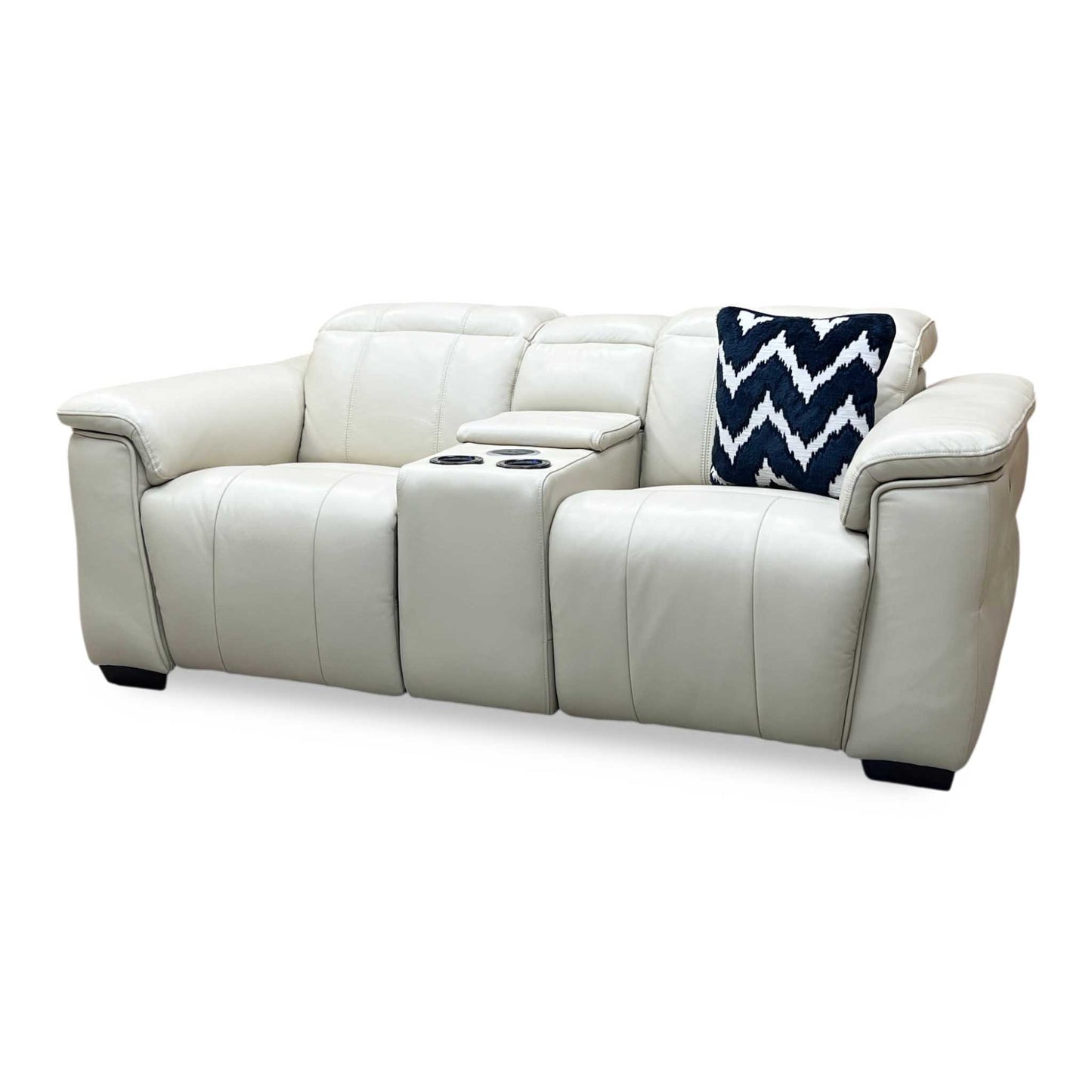 ‘Inca’ Cat-60_05 Bone China Cream Leather 2 Seater Power Recliner Sofa with Pop Up Light Console and Power Headrests