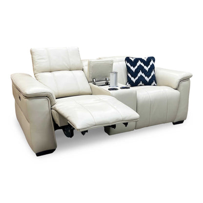 ‘Inca’ Cat-60_05 Bone China Cream Leather 2 Seater Power Recliner Sofa with Pop Up Light Console and Power Headrests