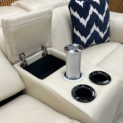 ‘Inca’ Cat-60_05 Bone China Cream Leather 2 Seater Power Recliner Sofa with Pop Up Light Console and Power Headrests