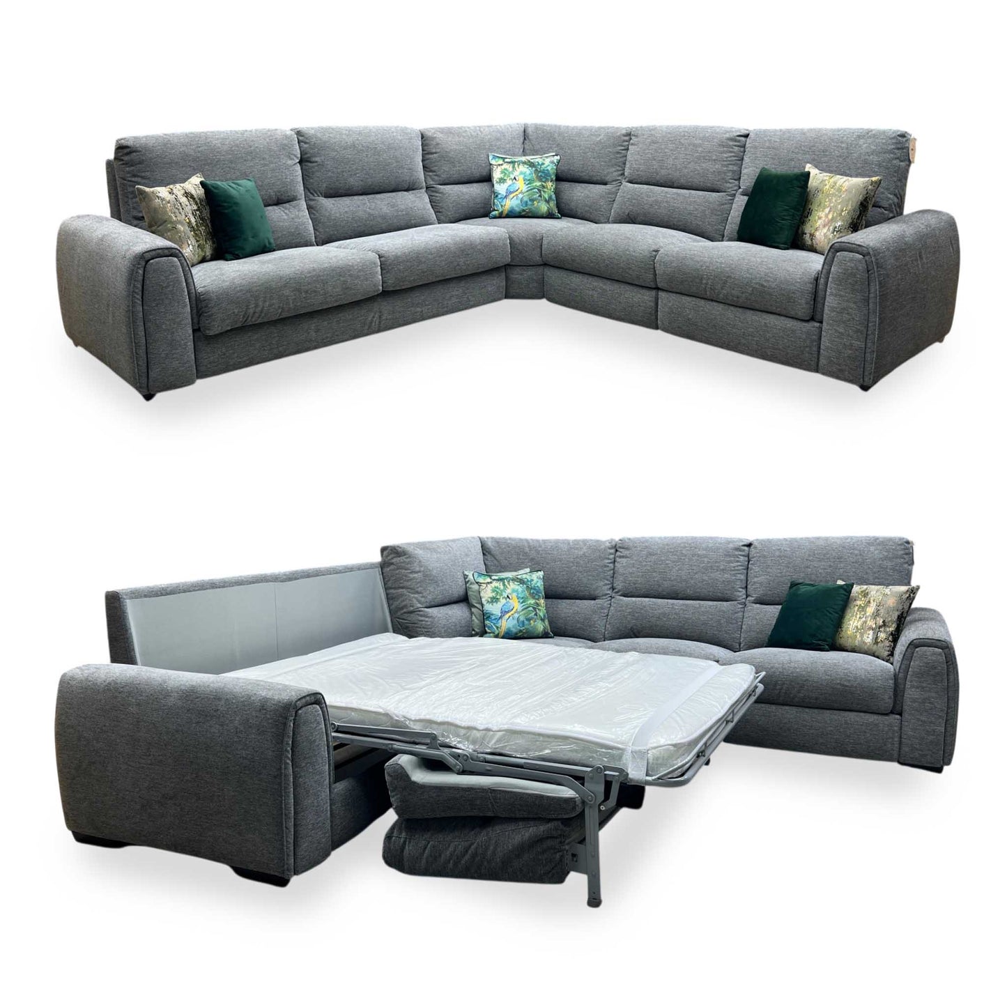 ‘Flex’ Fab-Ska-R31 Charcoal Grey Fabric Large Corner Sofa Bed with Power Recliner and Storage Arms