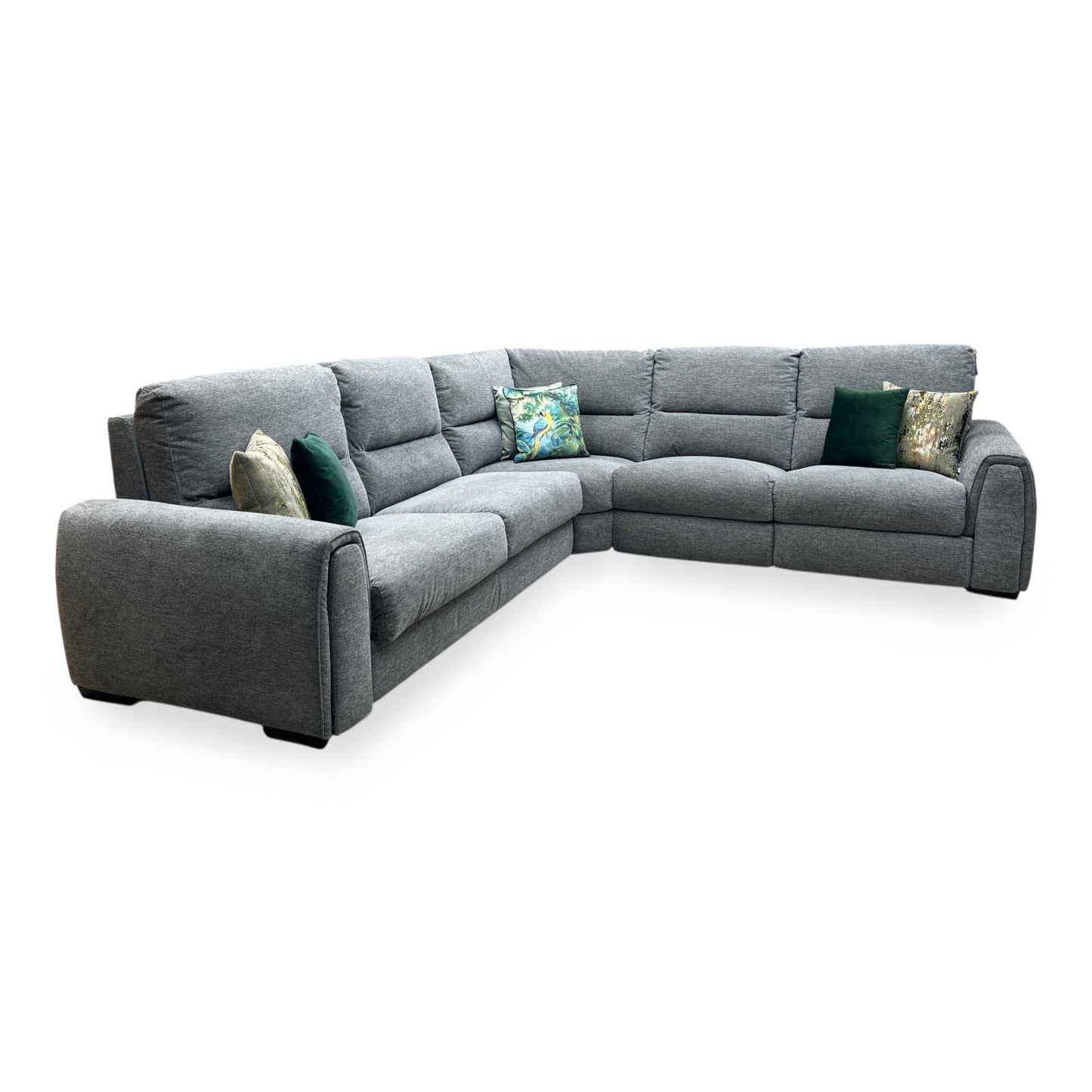 ‘Flex’ Fab-Ska-R31 Charcoal Grey Fabric Large Corner Sofa Bed with Power Recliner and Storage Arms