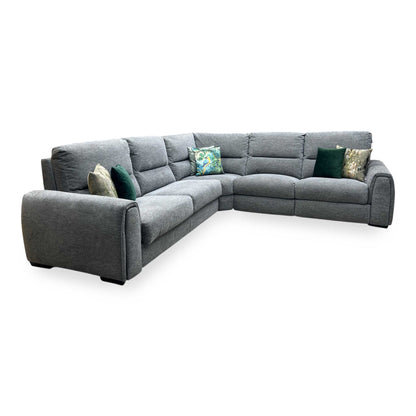 ‘Flex’ Fab-Ska-R31 Charcoal Grey Fabric Large Corner Sofa Bed with Power Recliner and Storage Arms