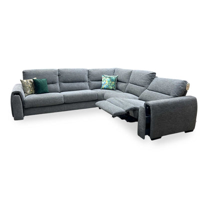 ‘Flex’ Fab-Ska-R31 Charcoal Grey Fabric Large Corner Sofa Bed with Power Recliner and Storage Arms