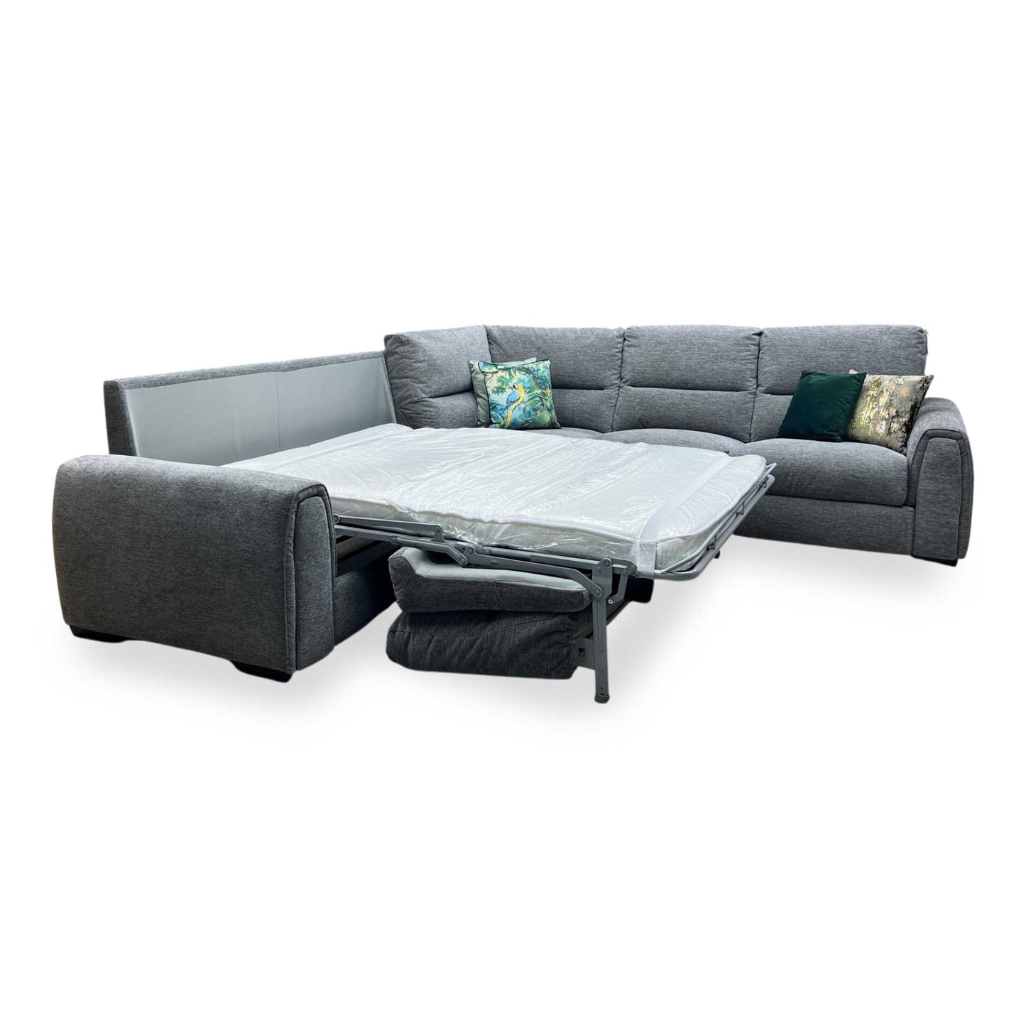 ‘Flex’ Fab-Ska-R31 Charcoal Grey Fabric Large Corner Sofa Bed with Power Recliner and Storage Arms