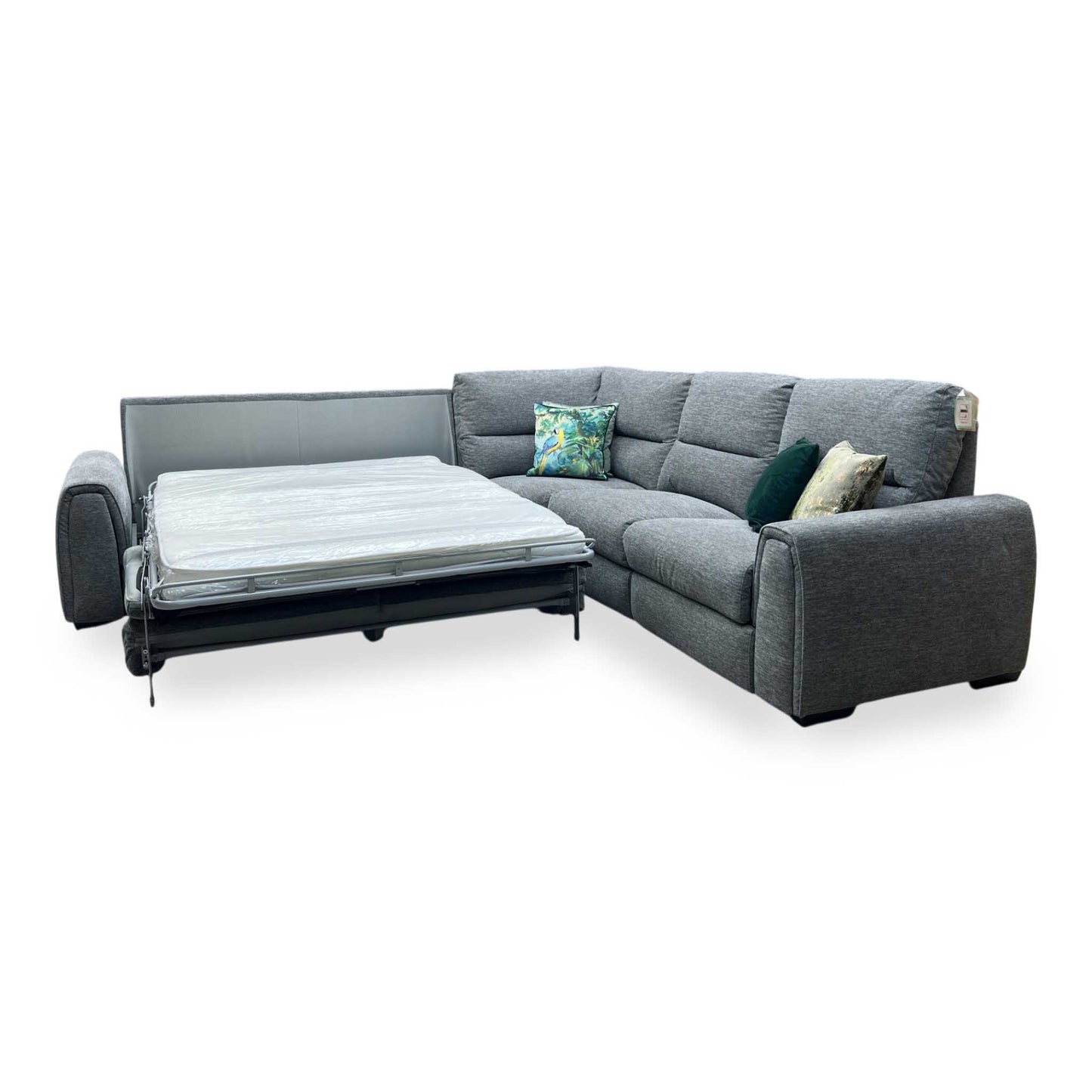‘Flex’ Fab-Ska-R31 Charcoal Grey Fabric Large Corner Sofa Bed with Power Recliner and Storage Arms