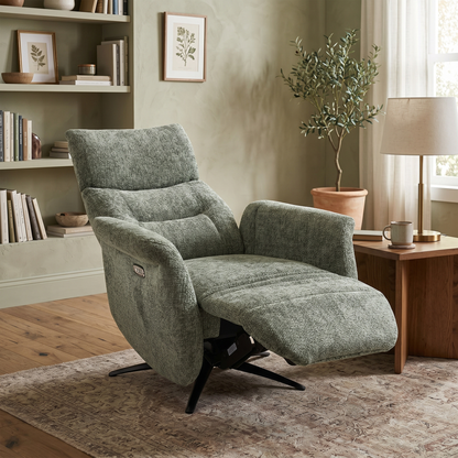 Designer Chair Collection ‘Dussledorf’ Fab-Coe-R801 Olive Green Fabric Power Recliner Swivel Chair