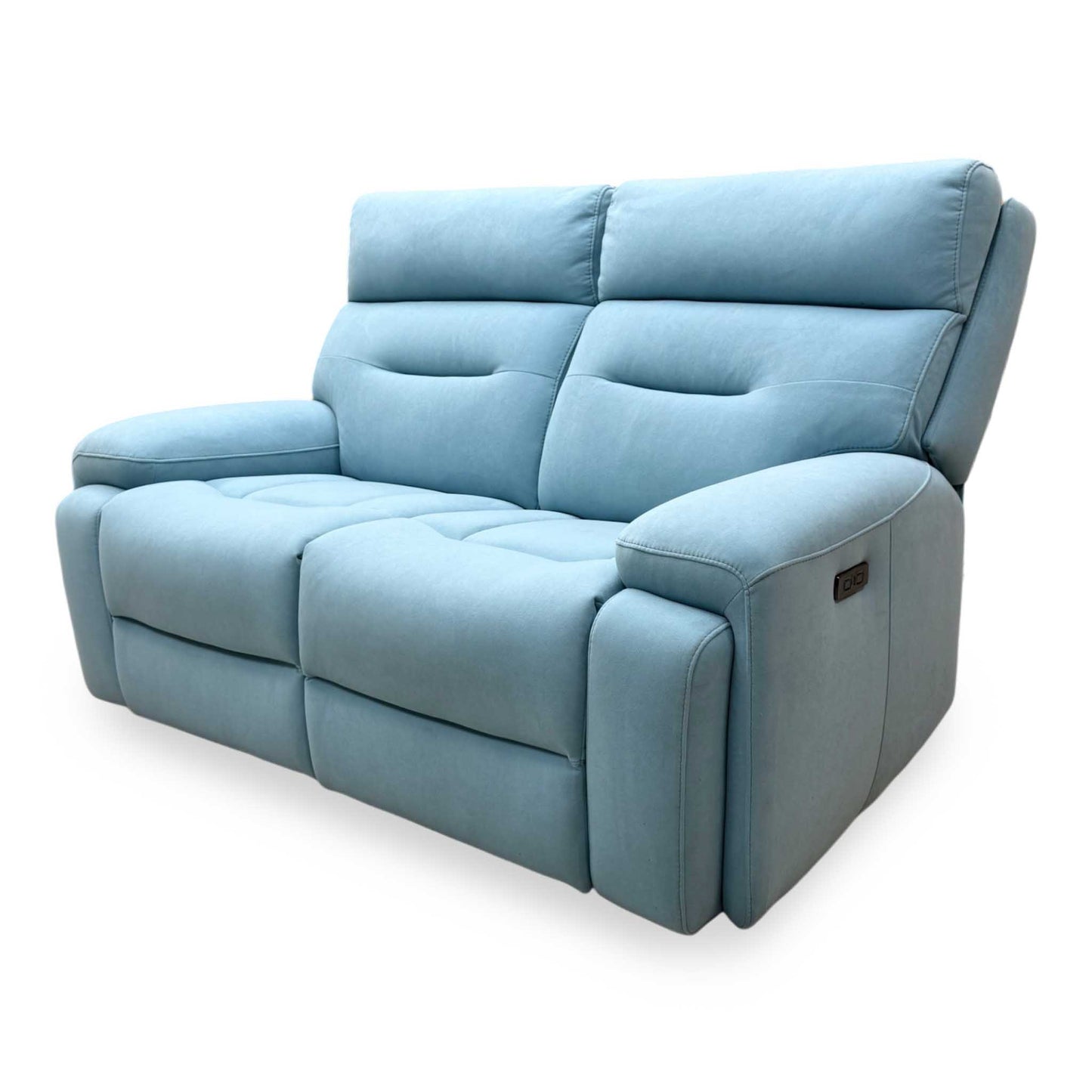 'Cinemax' Vv-0312 Velvet Blu Fabric 2 Seater Power Recliner Sofa with Power Headrests