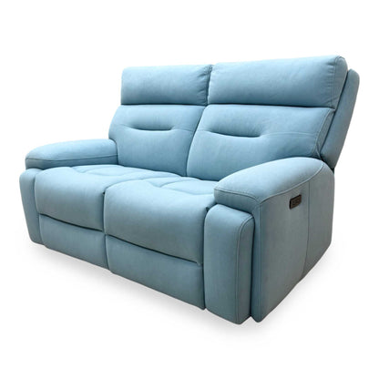 'Cinemax' Vv-0312 Velvet Blu Fabric 2 Seater Power Recliner Sofa with Power Headrests