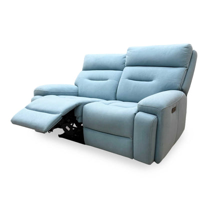 'Cinemax' Vv-0312 Velvet Blu Fabric 2 Seater Power Recliner Sofa with Power Headrests