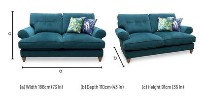 The Lounge Co. ‘Bronwyn’ Eve259 Evening Teal Fabric 2.5 Seater Classic Back Sofa