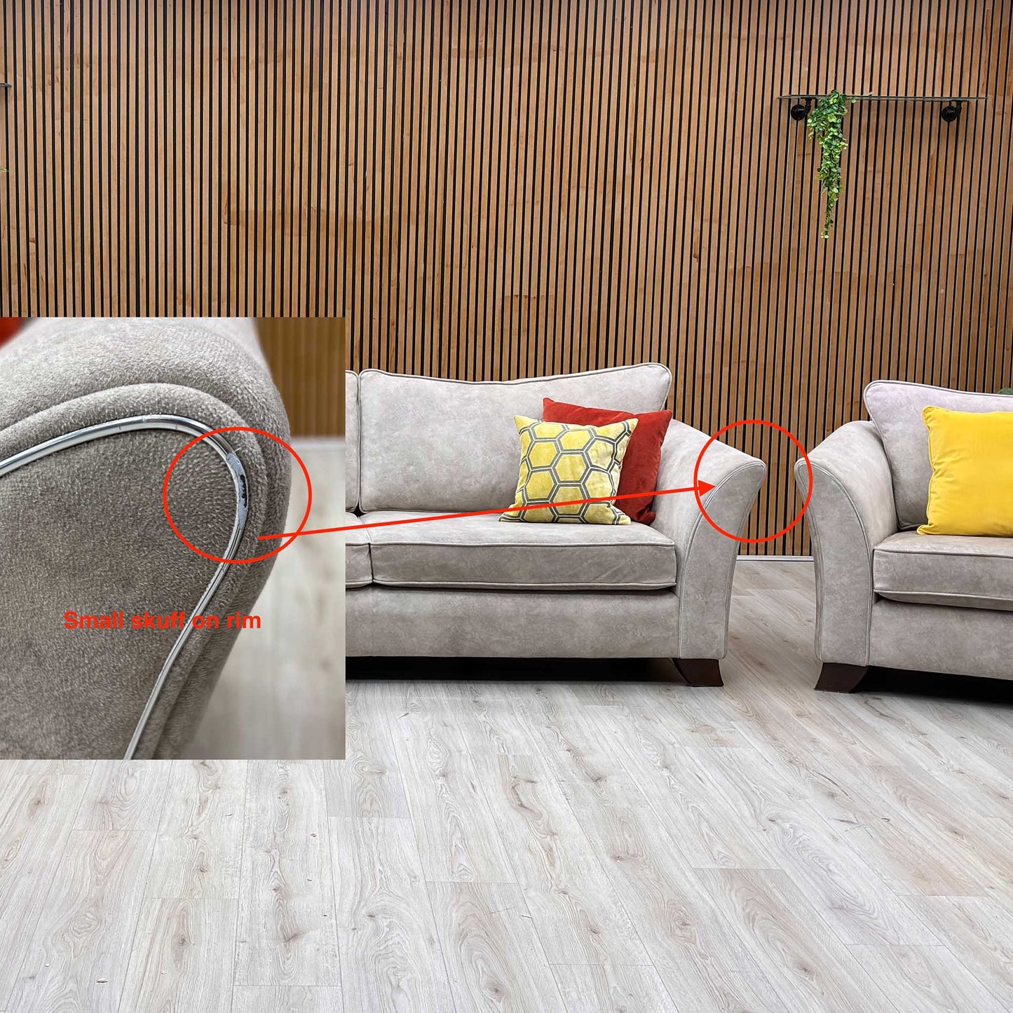 ‘Amora’ Dapple Cream Chrome Insert Fabric 3 Seater Sofa + Chair + Chair