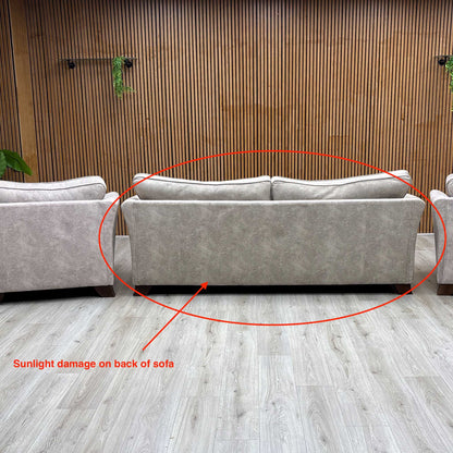 ‘Amora’ Dapple Cream Chrome Insert Fabric 3 Seater Sofa + Chair + Chair