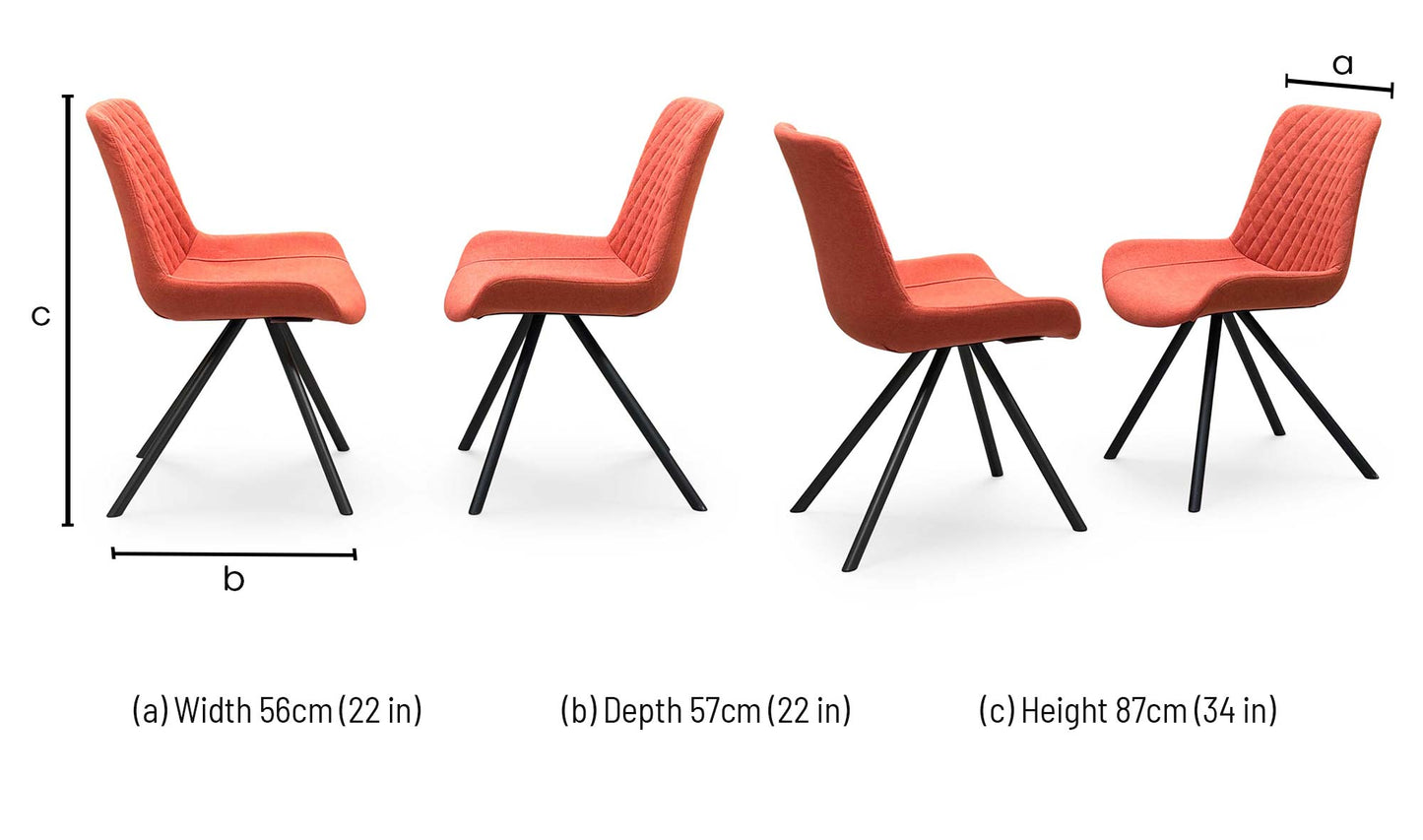 ‘Rocket’ Orange Fabric Pair of Dining Chairs