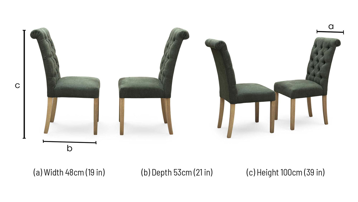 ‘Hamilton’ Forest Green Fabric Roll Back Button Back Pair of Dining Chairs