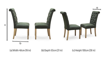 ‘Hamilton’ Forest Green Fabric Roll Back Button Back Pair of Dining Chairs