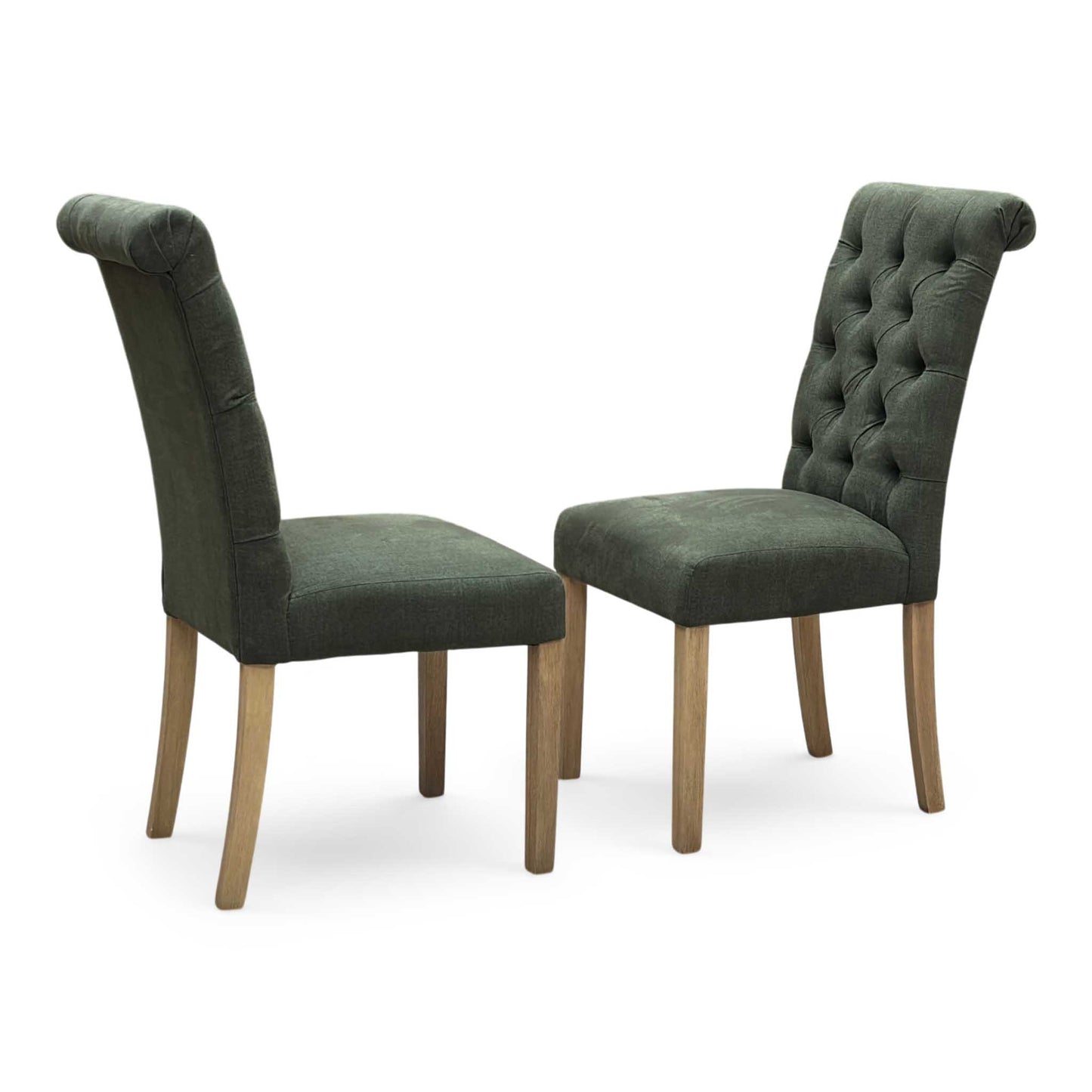 ‘Hamilton’ Forest Green Fabric Roll Back Button Back Pair of Dining Chairs
