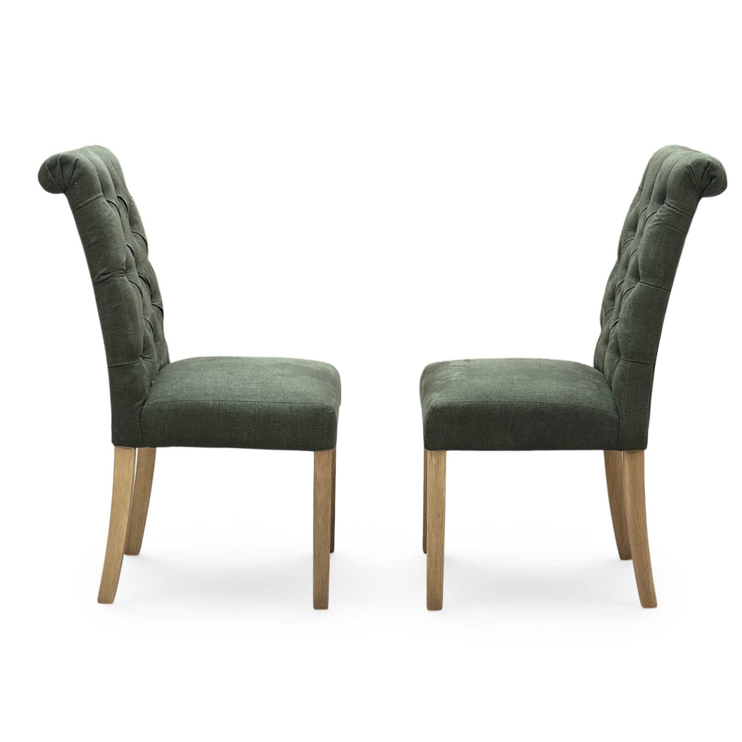‘Hamilton’ Forest Green Fabric Roll Back Button Back Pair of Dining Chairs